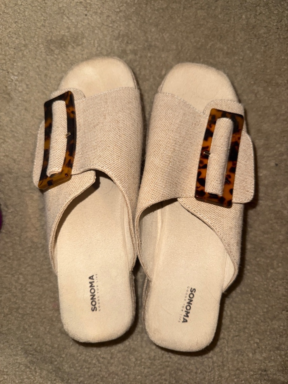 Sonoma Beige Slip-On Mules with Tortoiseshell Buckle